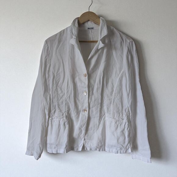 Made in Italy 100% Linen Flax Blazer Jacket Top White Size 46 US 10 - Classy - Picture 3 of 11